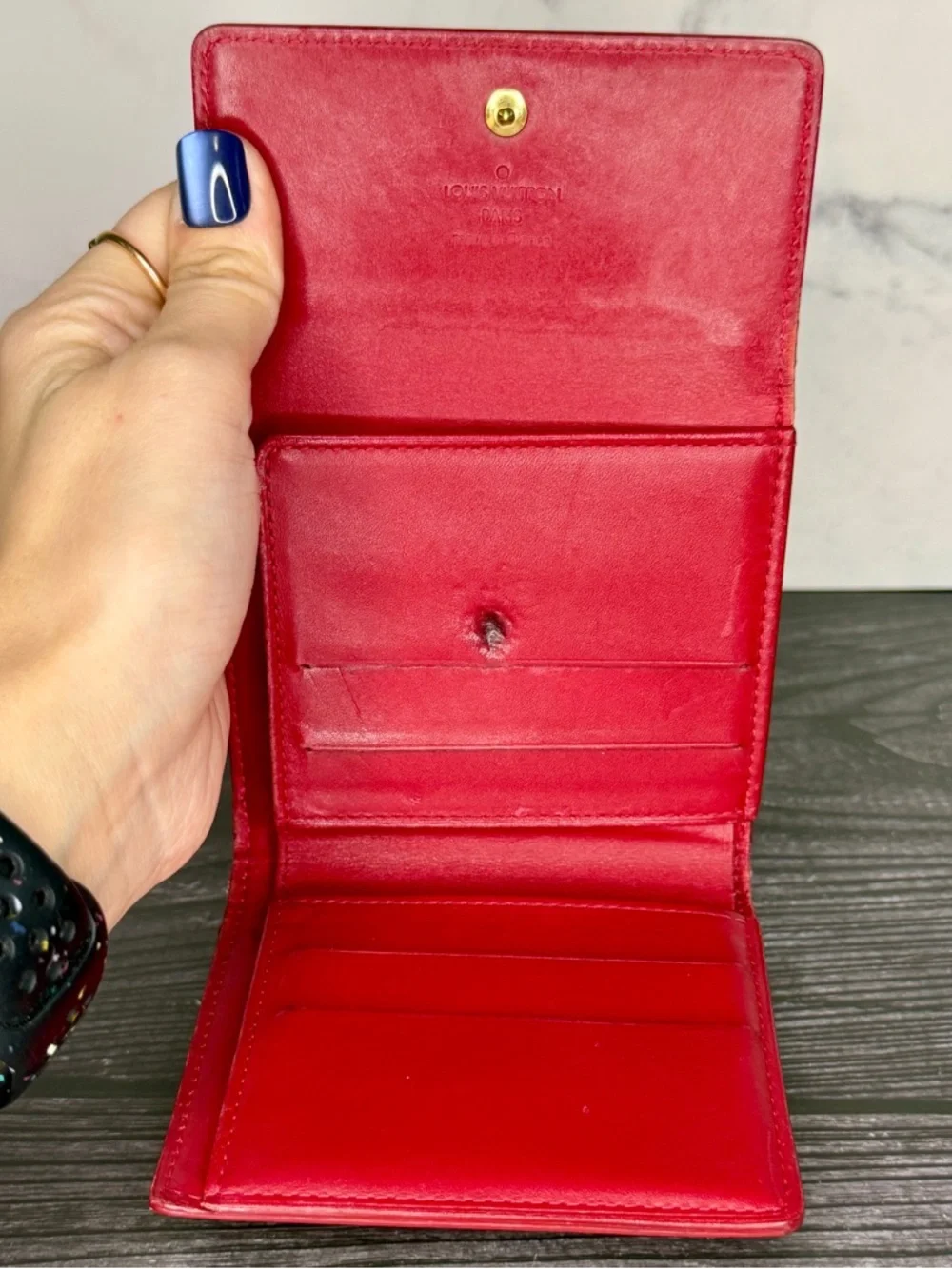 Louis Vuitton Monogram Vernis Red Compact Wallet | TH1018 | Patent Leather